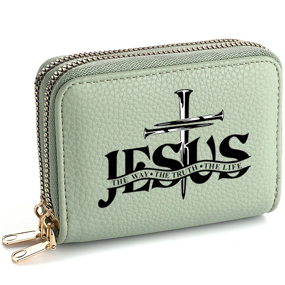 Damen-Geldbörse aus PU-Leder, kurze Münze, Kartenhalter, Jesus-Muster, kleine harte Geldbörse, modische Geldtasche – Detail 14