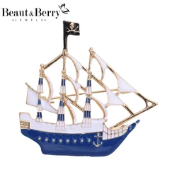 Beaut&Berry Enamel Sailboat Brooches for Women Unisex Boat Pins Casual Party Accessories New Luxury Gifts Friends Decoration