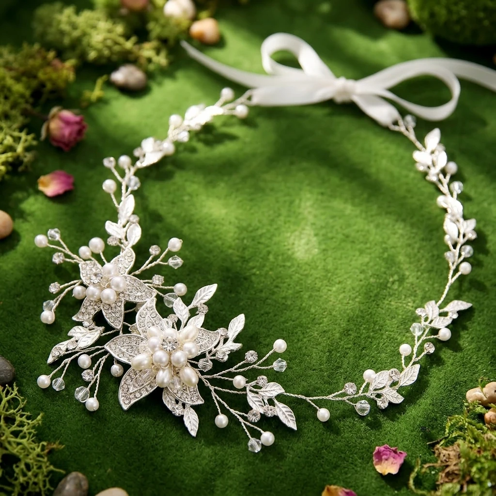 Alloy Headband for Wedding Bride Pearl Rhinestone Flower Hair Accessory Vintage European Bridal Jewelry Elegant Gift