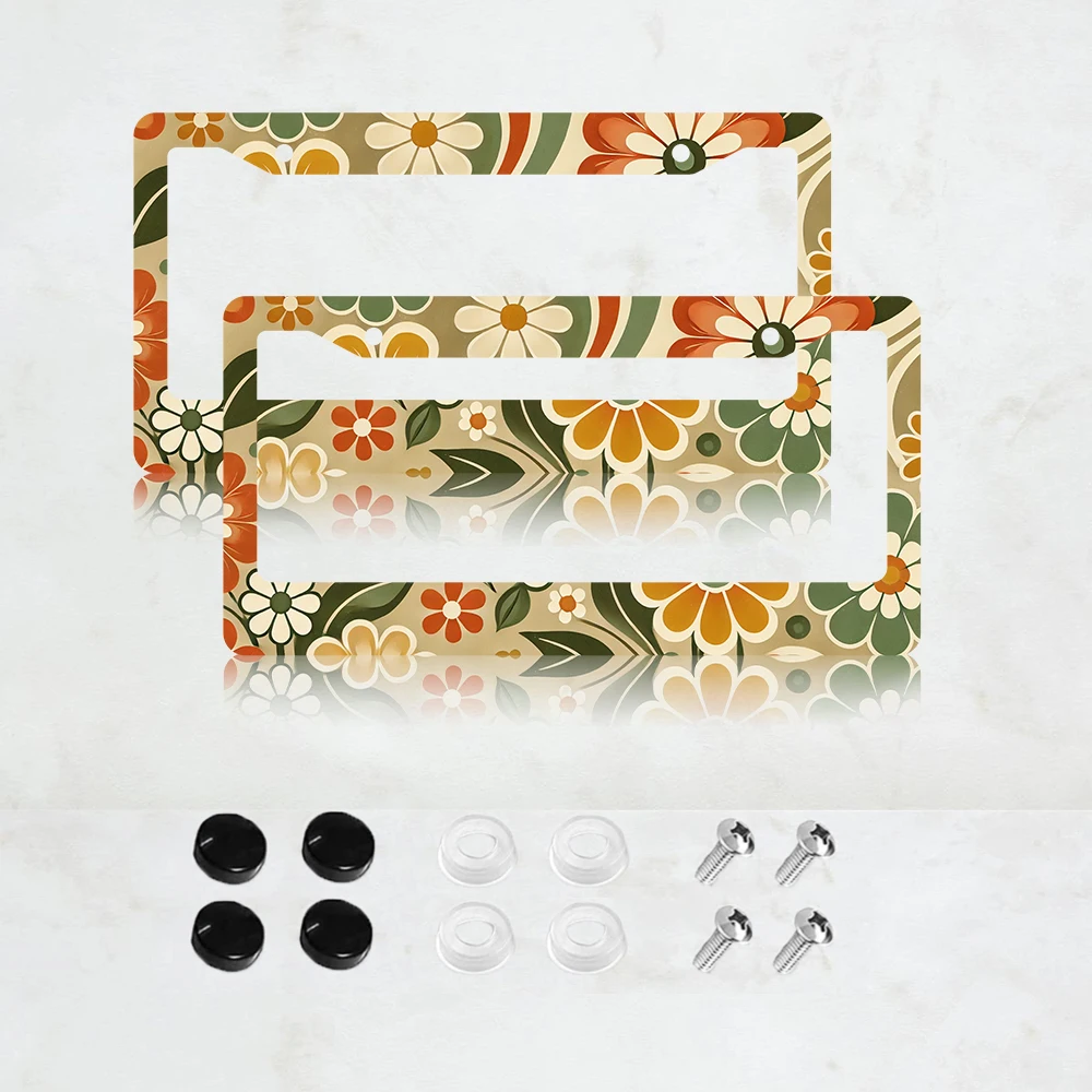 

2PC Flower Retro Pattern Aluminum License Plate Frame - US Standard Size, Decorative Car License Plate Bracket, 2 Holes