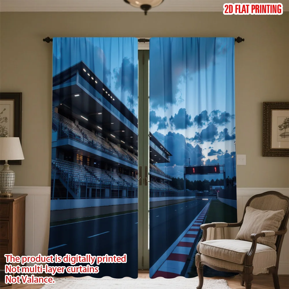 

2D flat printing 2pcs Party Curtain Racetrack at Dusk(1) Digital Printed Polyester Drapes Festive Curtains Perfect for Room