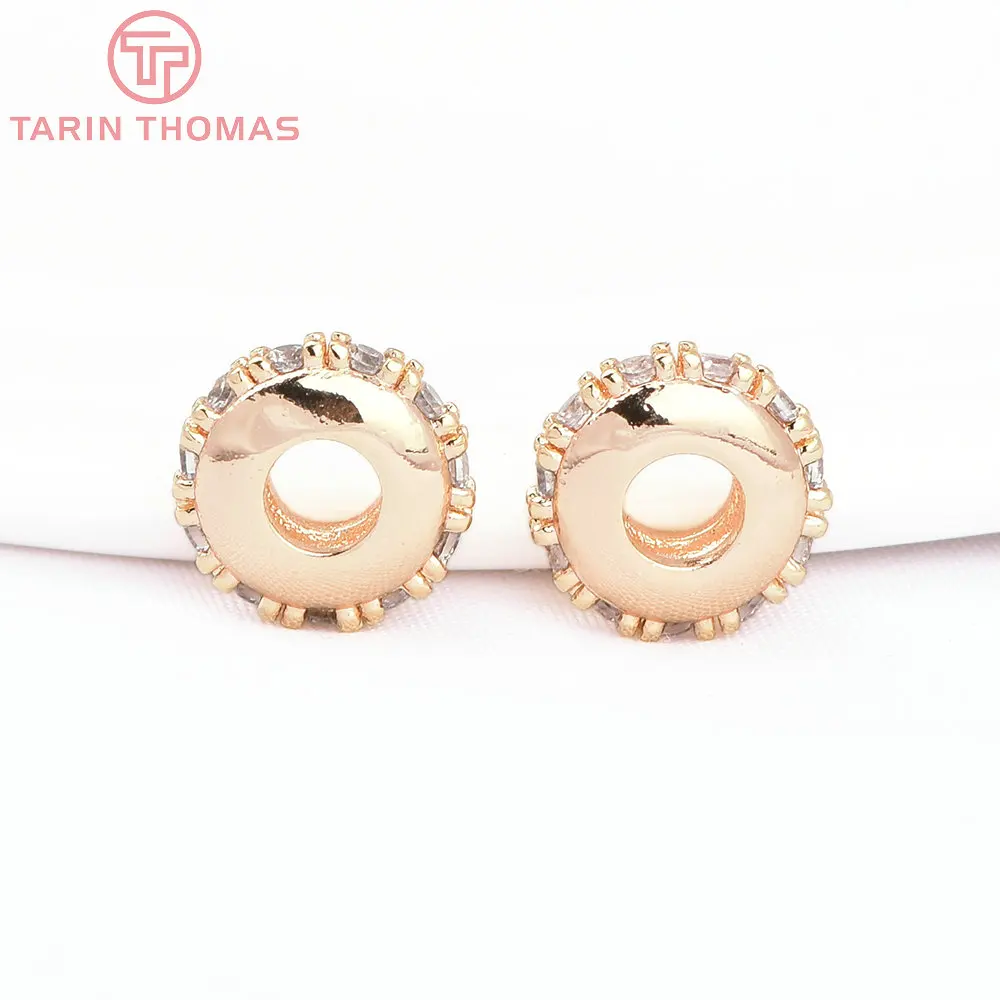 (7817)6PCS 9x3.5MM 24K Gold Color Brass with Zircon Round Septal Beads Necklaces Beads High Quality Jewelry Findings Accessories