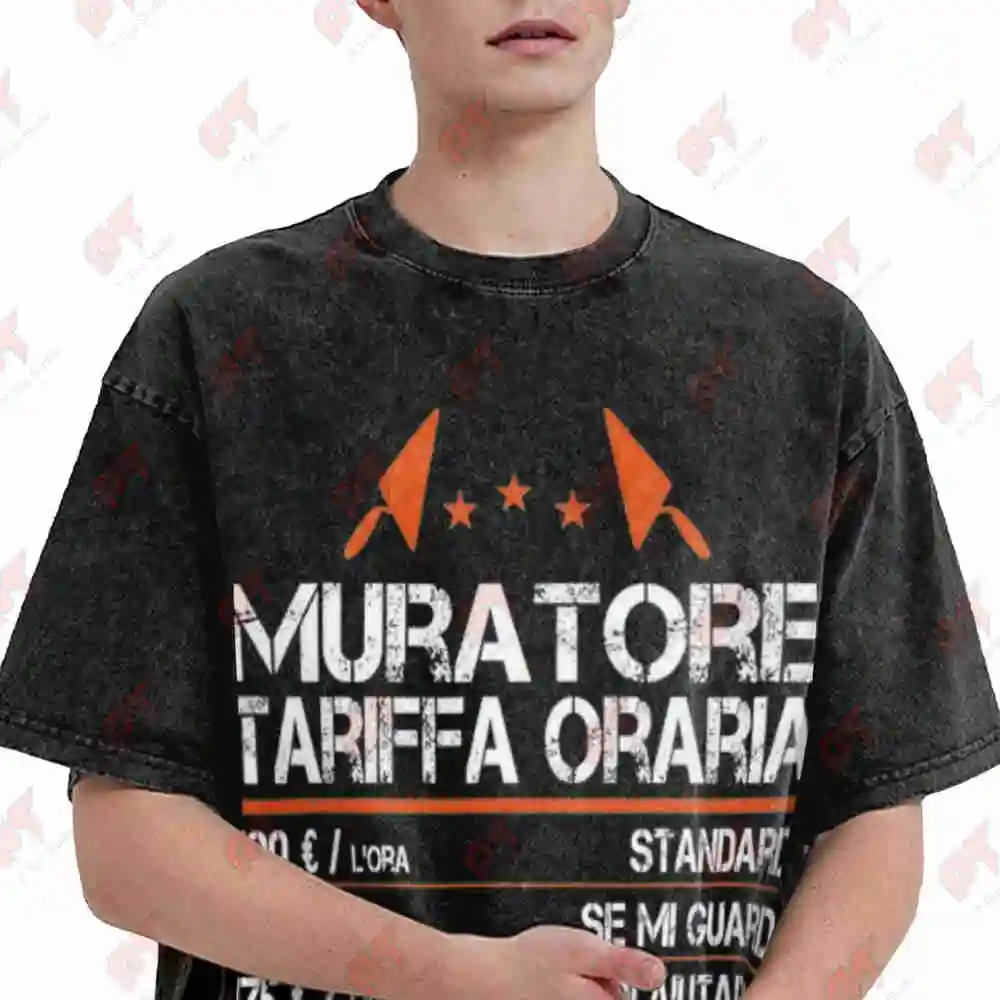 Italian Worker Wage Scale Vintage Washed Tee Pure Cotton T-Shirt
