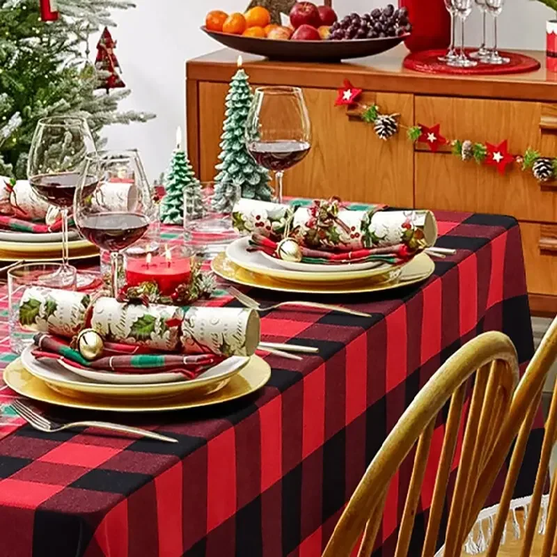 Buffalo Checked Tassel Tablecloth Rectangle Plaid Polyester Table Covers Holiday Picnic Kitchen Dining Room Christmas Decoration