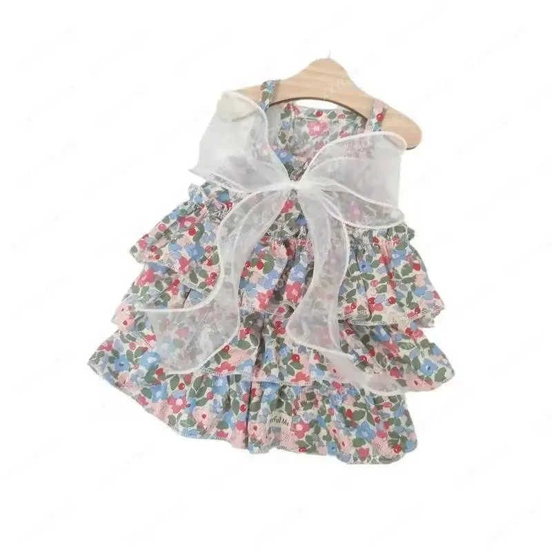 Spring and Summer Dog Clothes Cat Clothing Pet Pure Cotton Floral Slip Dress Skirt Gown