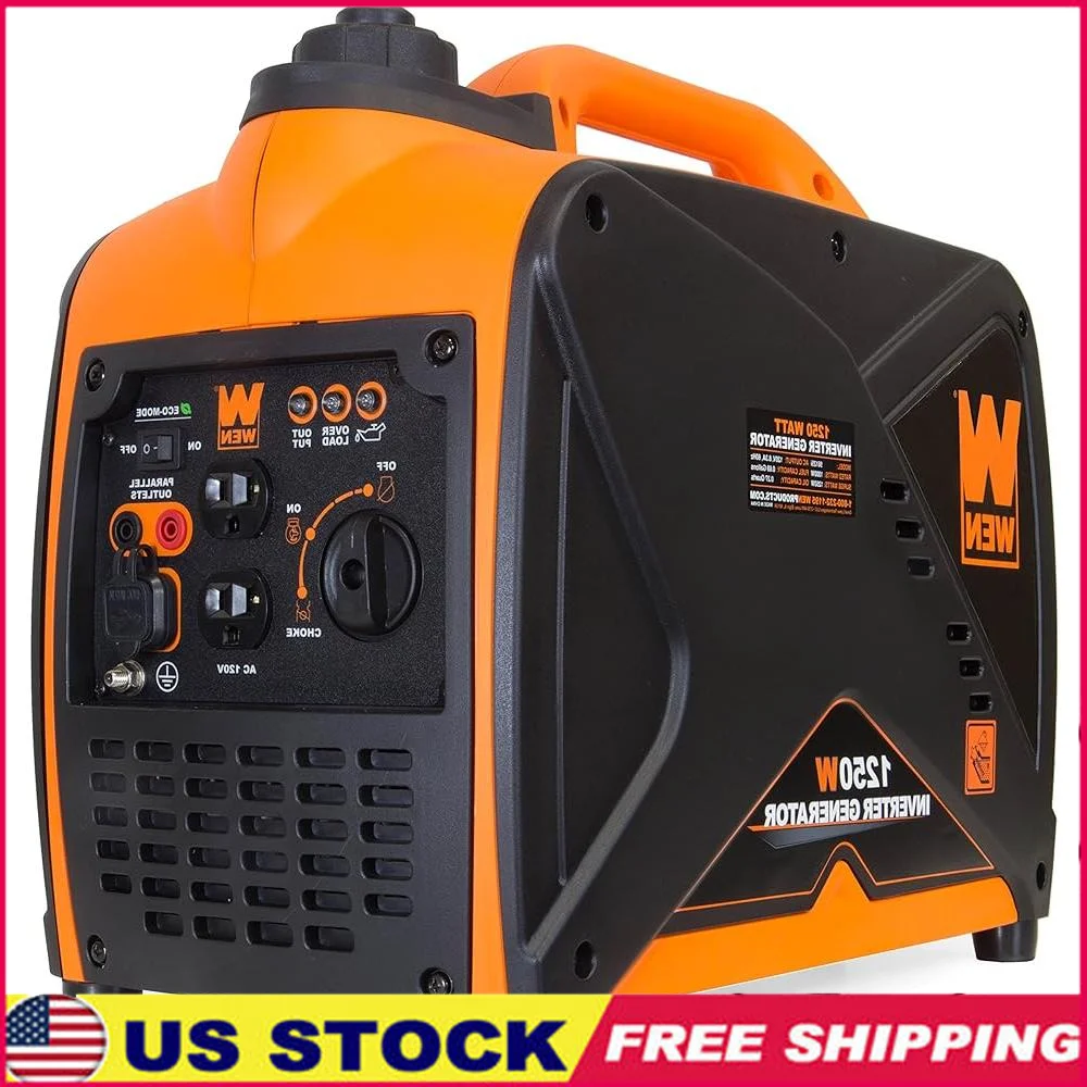 

Portable Inverter Generator 1250 Watt Super Quiet Gasoline Power Source CARB Compliant Clean Power Camping and Sensitive
