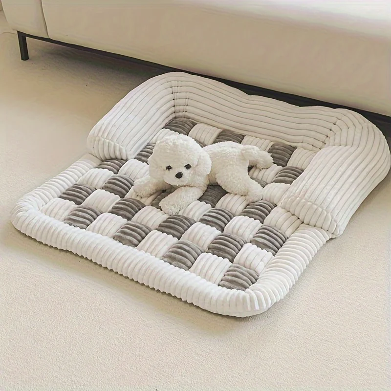 Plaid Pet Bed Mat , Super Soft Fleece Warming Pad for Winter, Non-Slip Bottom Dog Couch Mat for Small Medium Large Breed