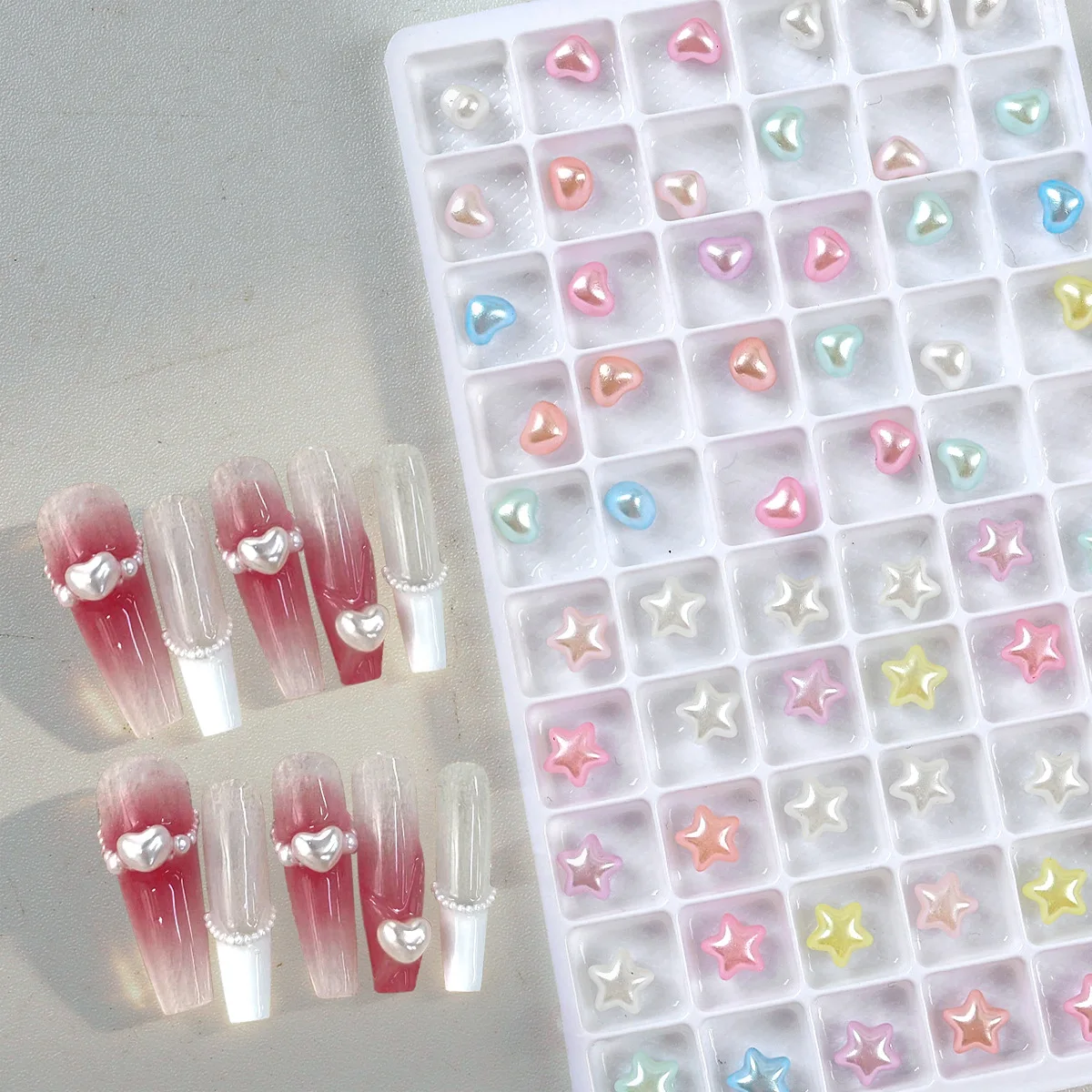 50PCS Highlighted Baroque Star Heart Pearl Nail Art Accessories Pearly-lustre White Colorful 3D Love Decorations Manicure Charms