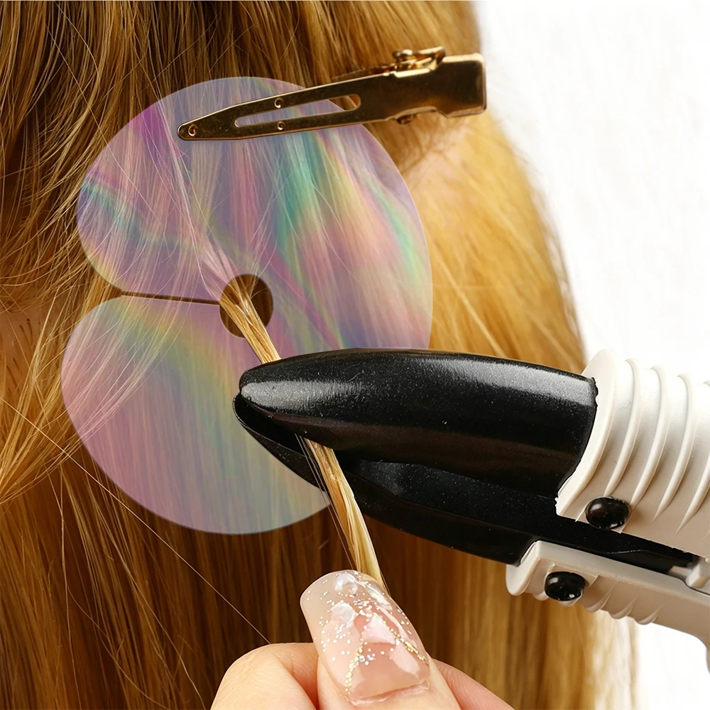 

Lanshii Holographic Heat Shield Guards 10pcs – Color Changing Protection Pads for K Tip Hair Extension Bonding