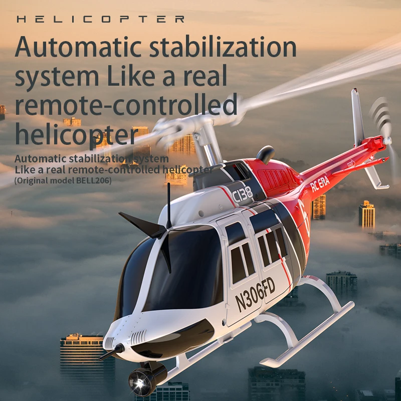 RC ERA C138 1:33 Bell 206 RC Helicopter 6-axis Gyro Stabilized Altitude Hold 2.4G 6CH Simulation Airplane Model Toys for Adults