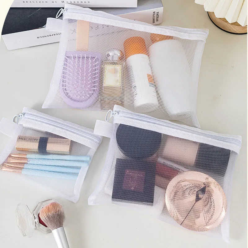 

Women Zipper Cosmetic Bag Large Black White Grey Organizer Toiletry Makeup Pouch Transparent Mesh Case Purse Travel Make Up Bag