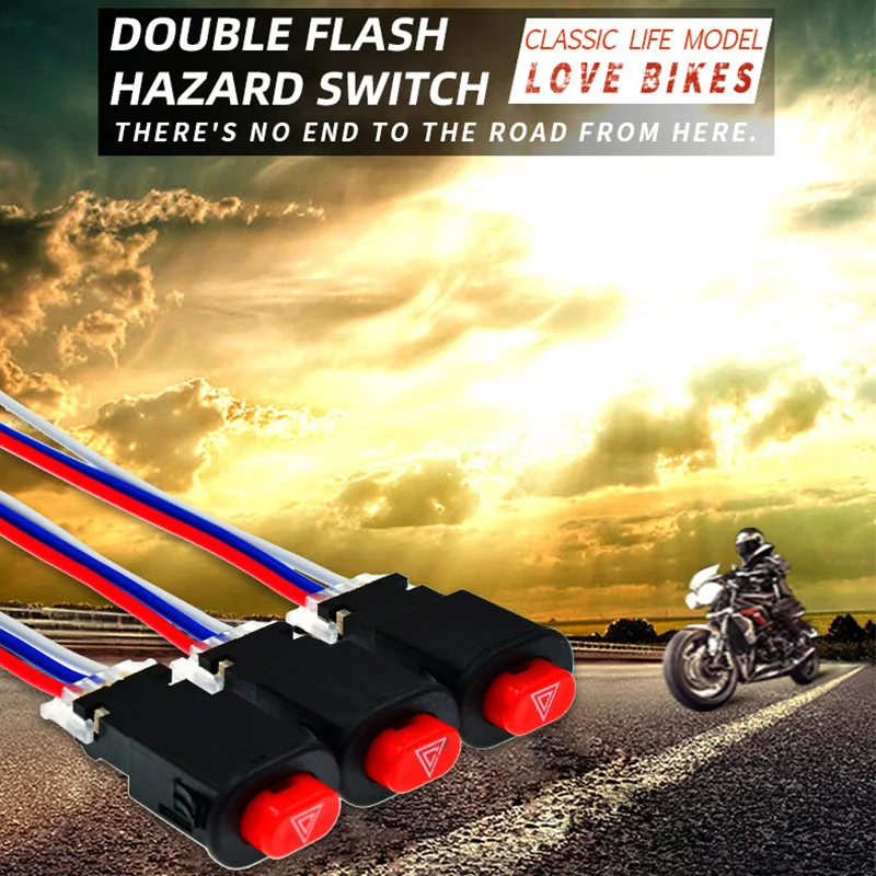 Motorcycle Double Flash Switch Hazard Light Switch Button Flash Warning Scooter Electric Vehicle Modified Emergency Signal Lamp