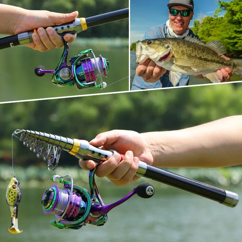 Zestaw wędki spinningowej Sougayilang 1,8-3,6 m wędka teleskopowa z włókna węglowego 5,0:1/4,7:1 8 kg maksymalny kołowrotek do wędkowania w podróży Combo — zdjęcie 7