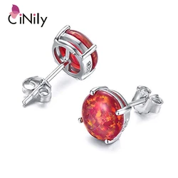 CiNily Created Red Fire Opal 8mm Silver Plated Earrings Wholesale Hot Sell for Women Jewelry Stud Earrings 8mm OH1885