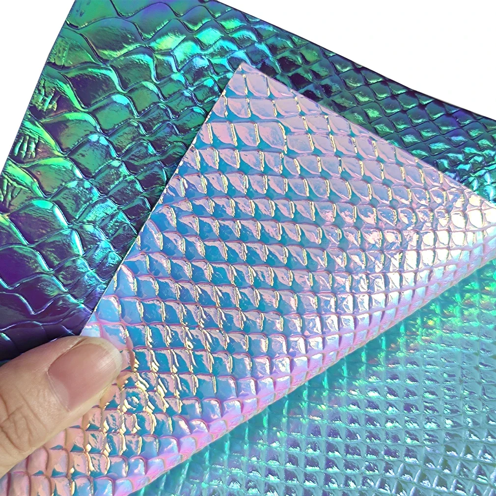 30X135cm Crocodile Skin Texture Embossed Holographic PU Faux Leather Fabric Sheet Roll for Making Bag/Decoration DIY Accessories