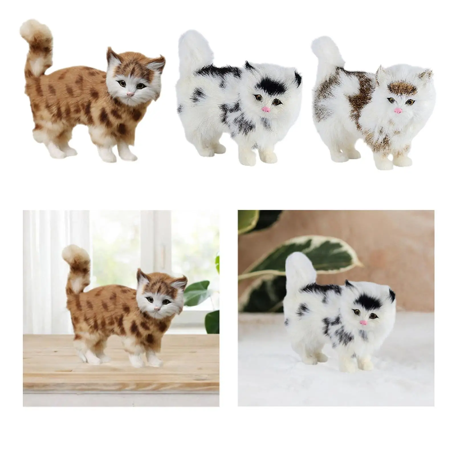 

Simulation Cat Figurine Cute Collectible Cat Plush Toy for Table Shelf Car
