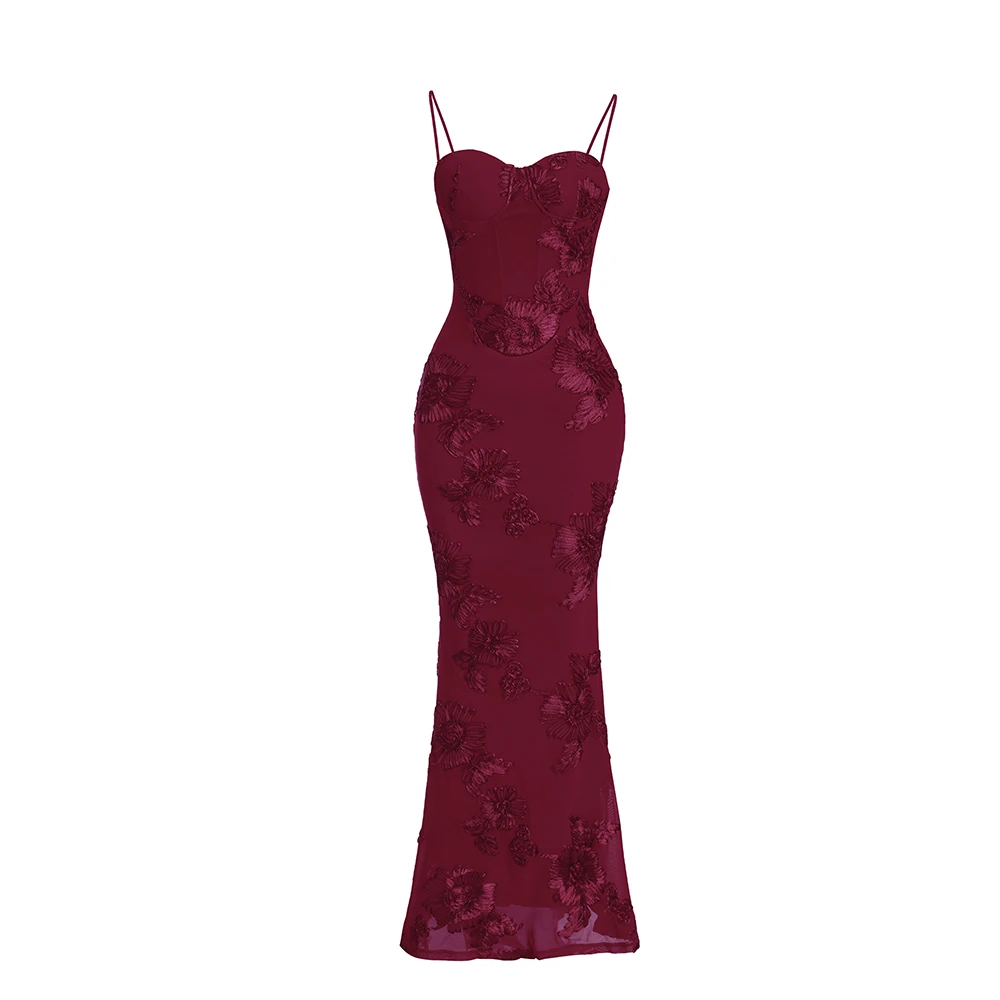Suninheart Backless Mermaid Dress Women Formal Occasion Elegant Lace Up Dress Mesh Embroidery Evening Party Dress - Image 6