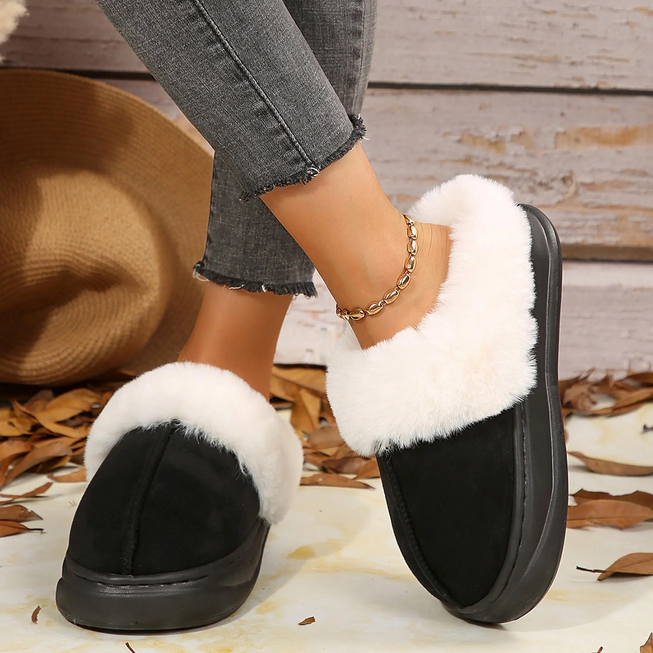 Women's Plush Lined Mule Slippers Cozy Suede Slip-Ons with Plush Cuff for Winter Warmth Indoor Outdoor Shoes view 5