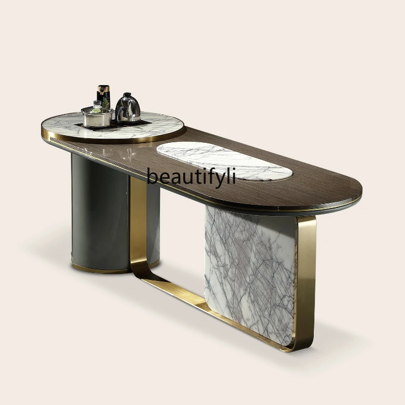 

Italian Style Modern Light Luxury Marble Tea Table and Chair Set with Kettle Integrated Tea Table