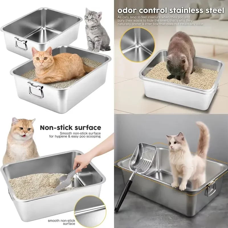 Stainless Steel Litter Box for Easy Cleaning Indoor Household Pet and Kitten Accessories