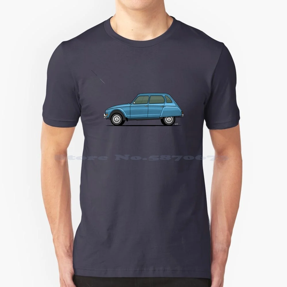 Ci Troen Dyane Single Side View Illustration-Blue T Shirt 100% Cotton Tee Citron Dyane 6 A Series Classic French Cars Classic