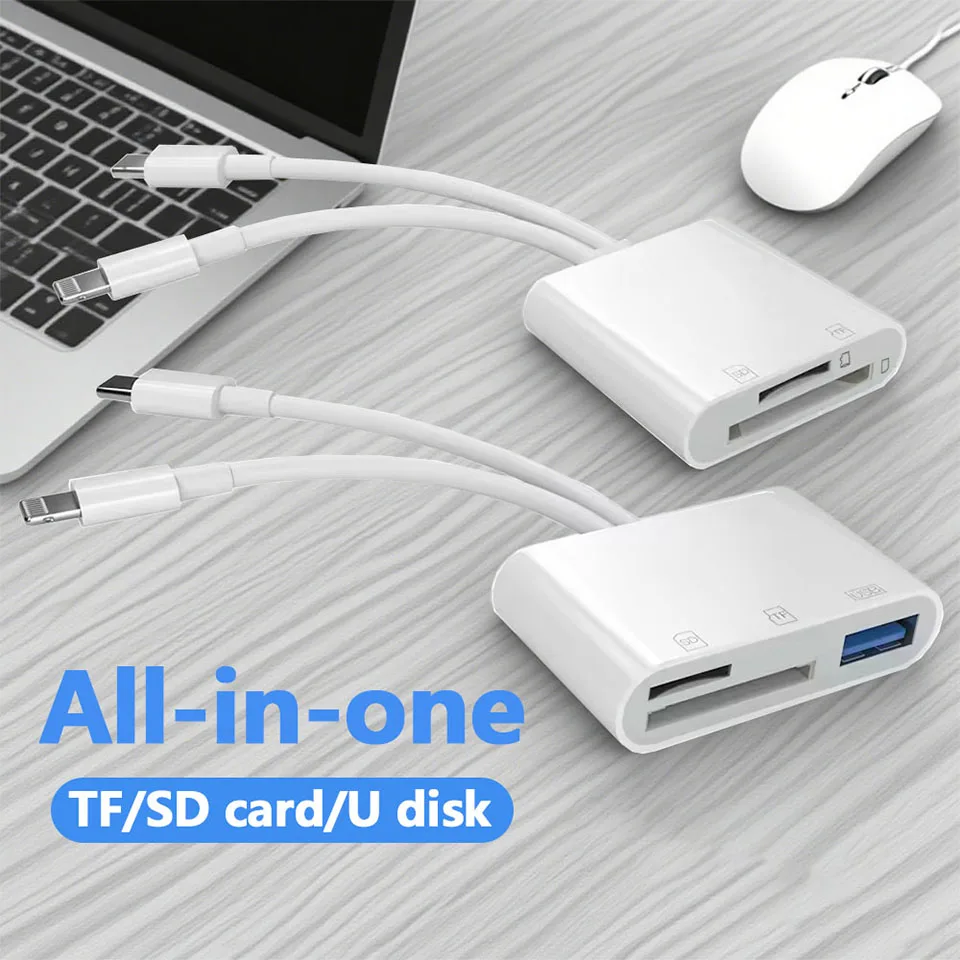 Lightning & Type C 3-in-2 USB 3.0 SD TF قارئ بطاقات OTG محول عالي السرعة محور الذاكرة لأجهزة iPhone iPad MacBook Android #1