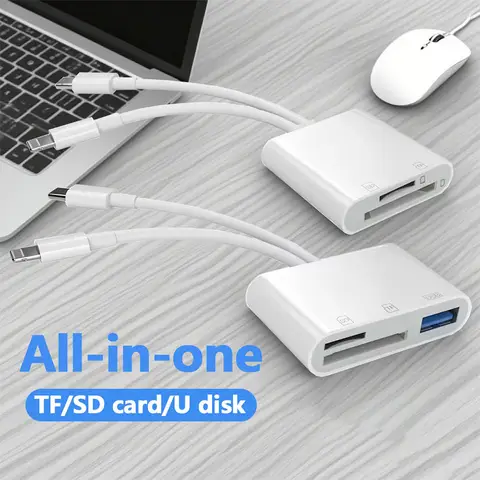 Lightning & Type C 3-in-2 USB 3.0 SD TF Card Reader OTG High-Speed Adapter Memory Hub for iPhone iPad MacBook Android Devices