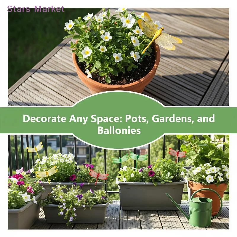 Artificial 3D Dragonfly Stakes 5/10pcs Colorful Garden Decor for Outdoor Yard Flower Bed Potted Plant Landscaping