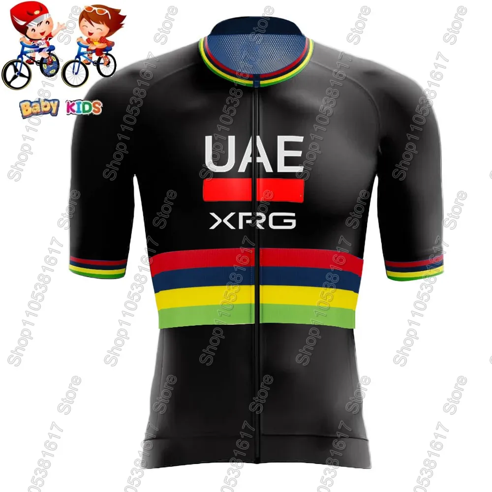 Kinder UAE Team 2026 Radsport-Trikot-Set Weltmeister Tadej Pogačar Jungen Mädchen Radsportbekleidung Kinder Rennrad-Shirt und -Hose