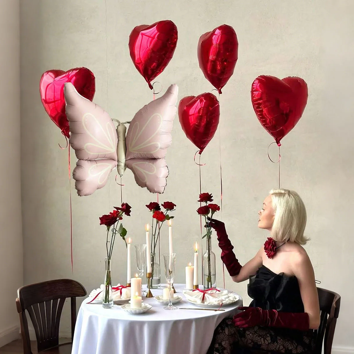 Rosa Schmetterlings-Ballon-Set, 45,7 cm, rotes Herz, Aluminiumfolie, Ballon für Geburtstag, Vorschlag, Valentinstag, Duschdekoration – Detail 5