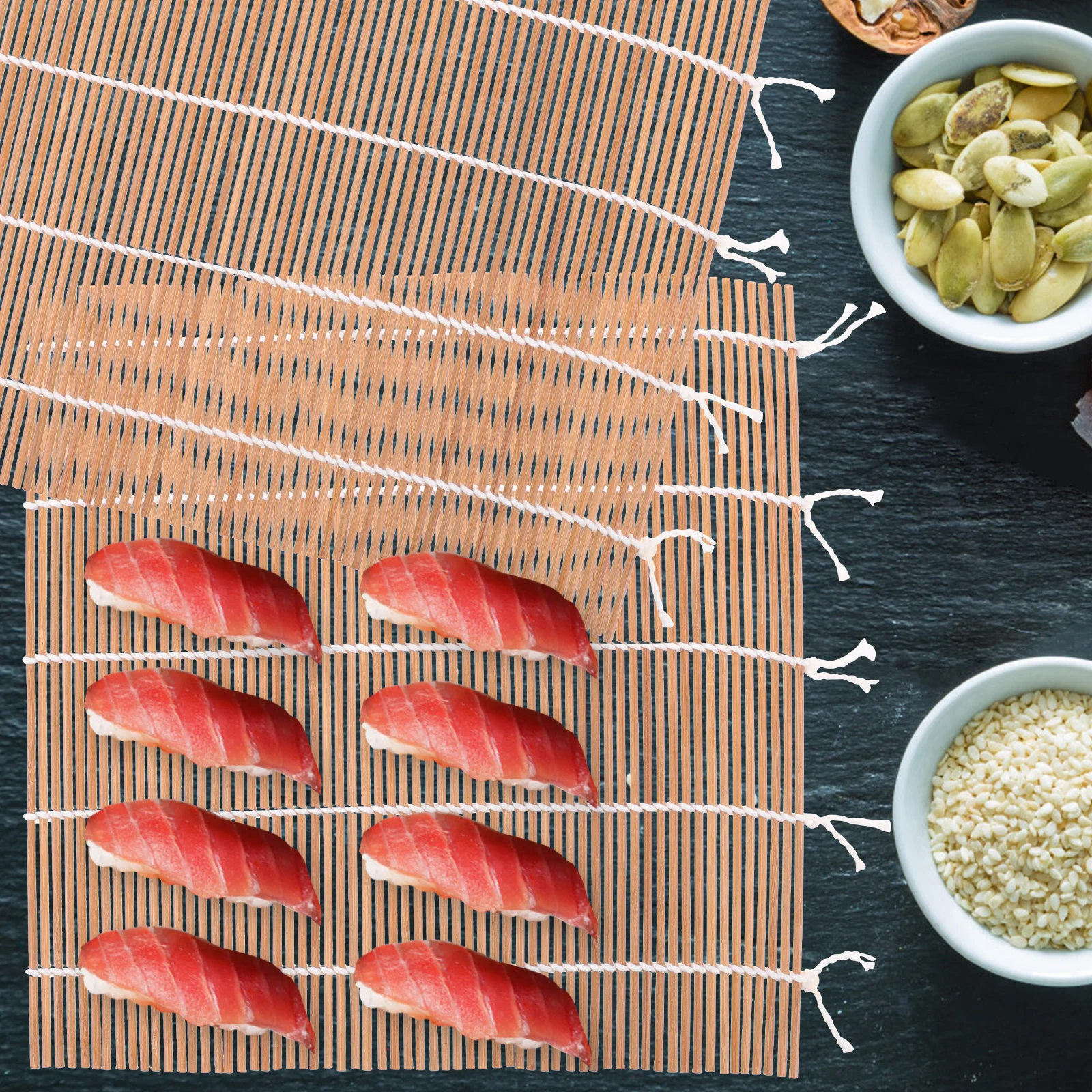 

9 шт., набор для изготовления суши, бамбуковый набор ковриков для суши, сильный, легко чистится для дома, ресторана, отеля, коврик для начинающих