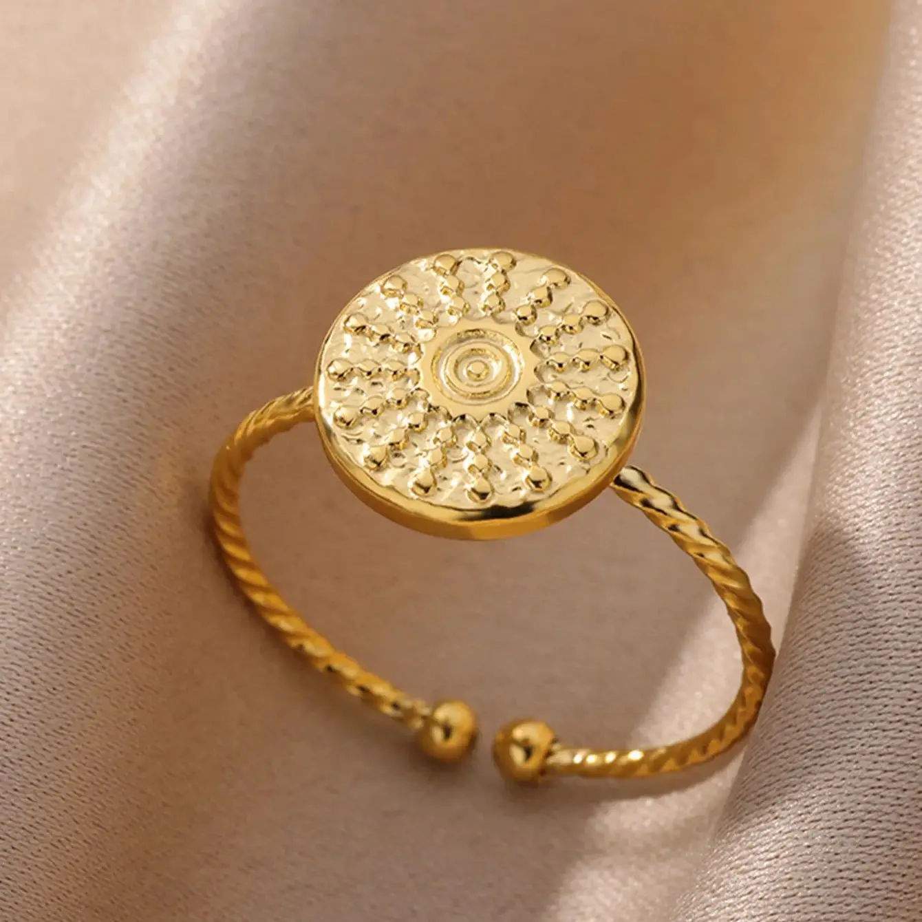 

Stainless Steel Round Sun Rings For Women Gold Color Geometric Sun Adjustable Rings Wedding Aesthetic Party Jewelry Gift