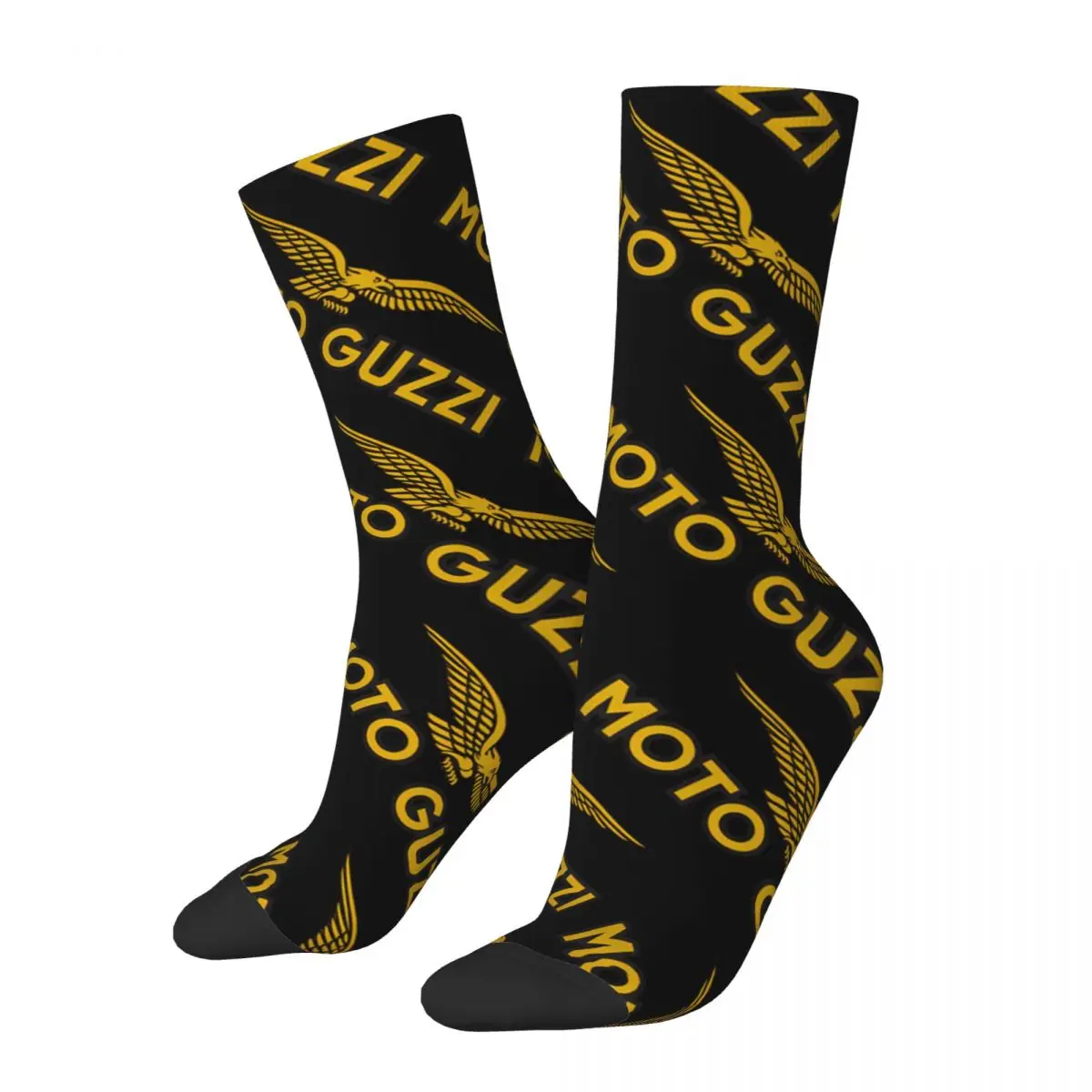 Yellow Men's Socks Retro Harajuku Moto Guzzis Street Style Novelty Seamless Crew Sock