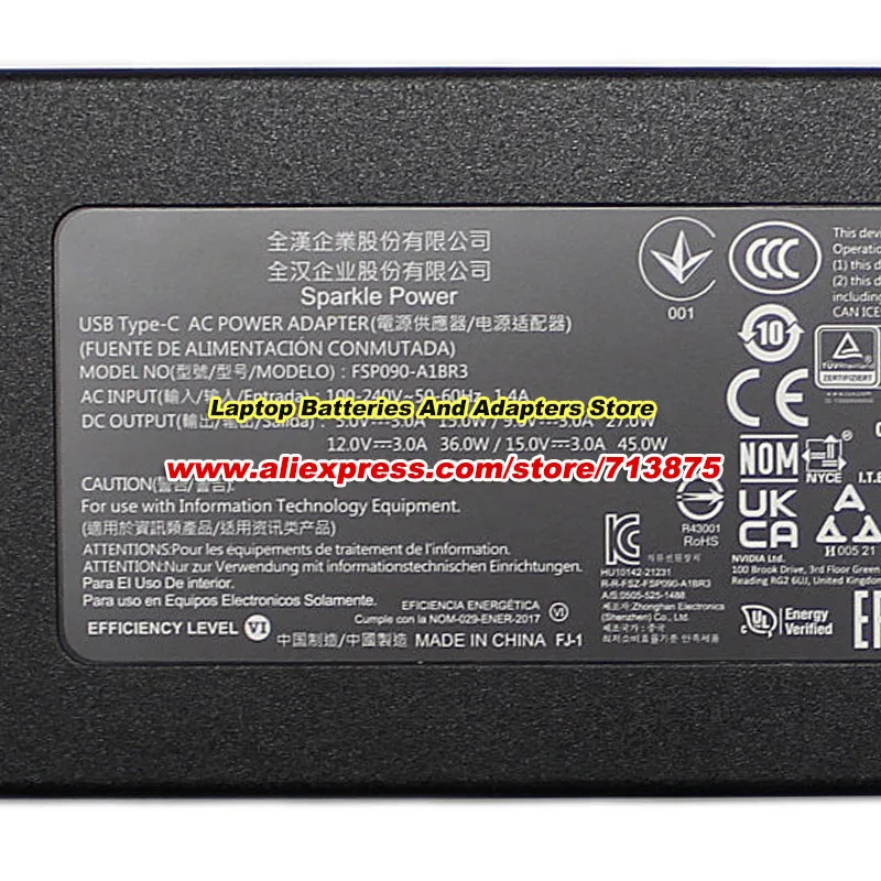 FSP090-A1BR3 AD090A1BR3 AC Adapter 20V 4.5A 90W With Type C Tip Power Supply