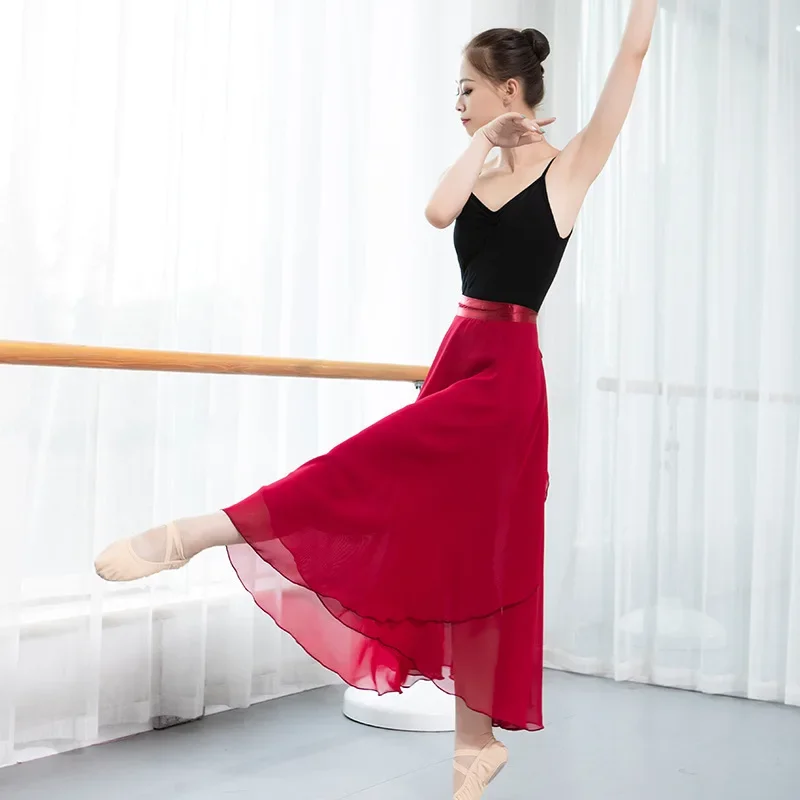 Acult Lyrical Long Wrap Ballet Skirt Women Chiffon Ballet Dress Girls Ladies Gymnastics Skate Dance Costume Dance Wrap Skirt