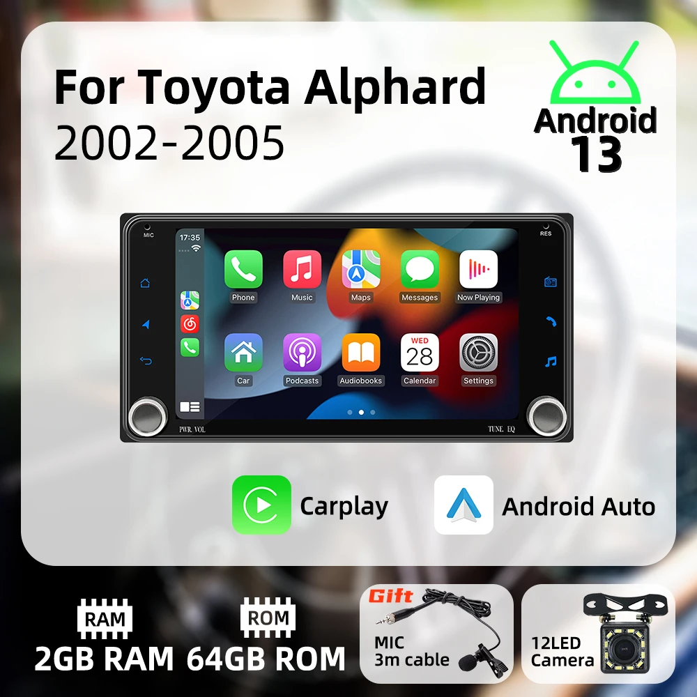 

Беспроводной Carplay Android Auto Android автомобильный мультимедийный 2Din радио для Toyota Alphard 2002-2005 головное устройство GPS WIFI 7 "экран стерео