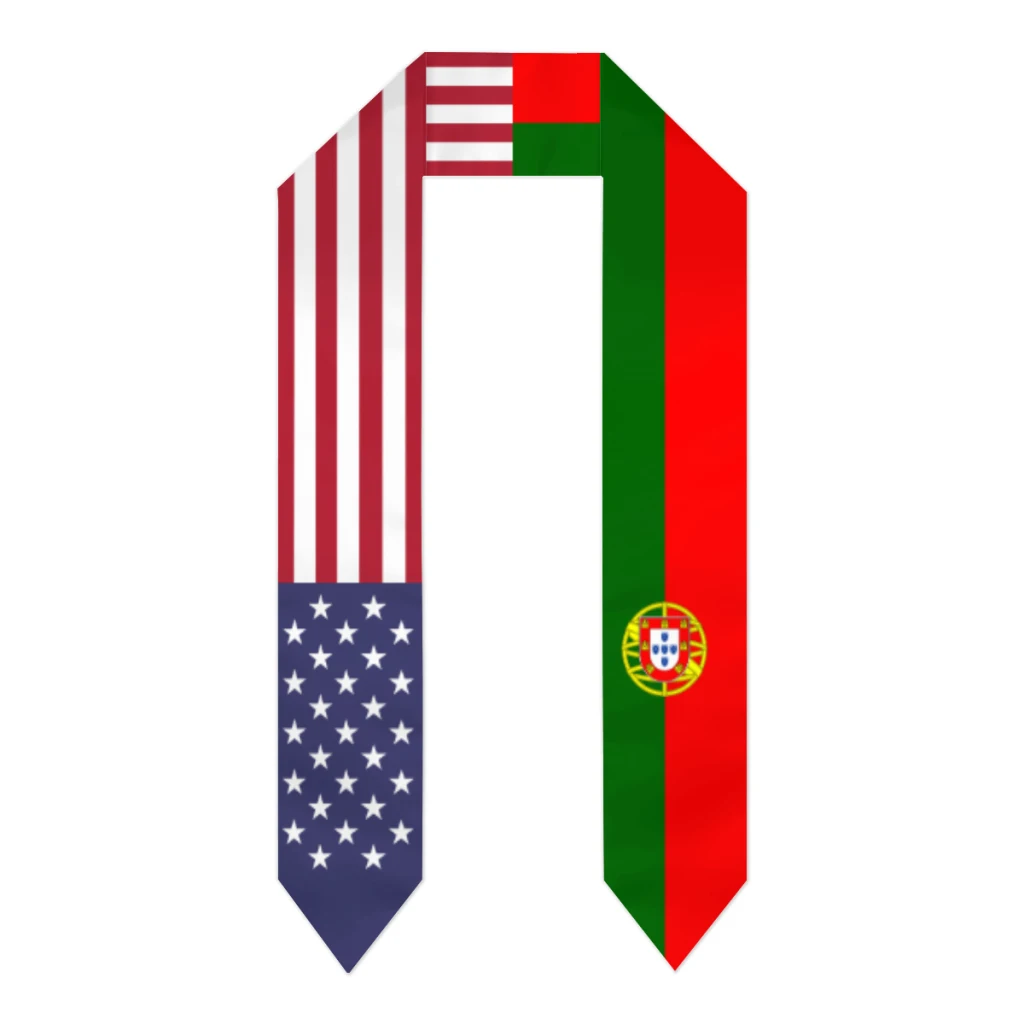 Graduation Sash Portugal & USA United States Flag Stole Shawls Graduate Wraps Scraf International Student Pride Gifts