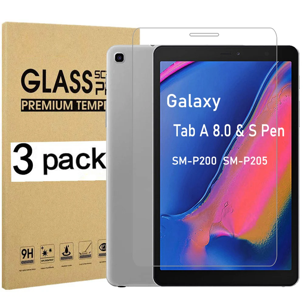 

( 3 Packs ) Tempered Glass For Samsung Galaxy Tab A 8.0 & S Pen 2019 SM-P200 SM-P205 P200 P205 P207 Tablet Screen Protector Film