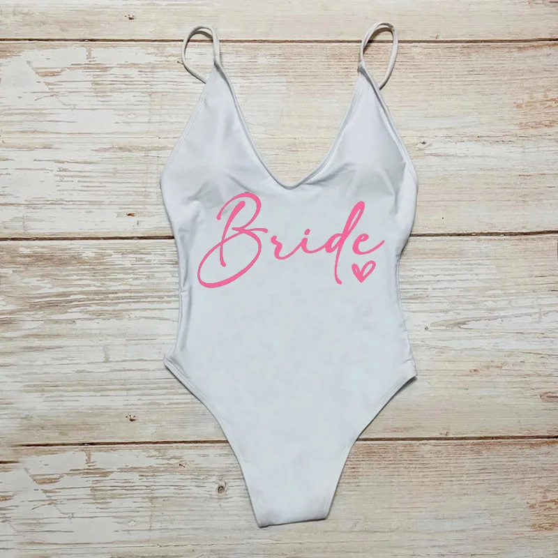 Team Bride ❤ Print Swimsuit Women Sexy Padded One Piece Bathing Suit Swimming Suit Bachelorette Party Swimwear Wedding Beachwear