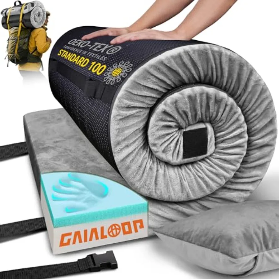 

3 Inch Memory Foam Camping Mattress Dual Layer Thick Sleeping Camp Pad for Car Tent Cot Roll-Up Portable Glamping Floor Bed for