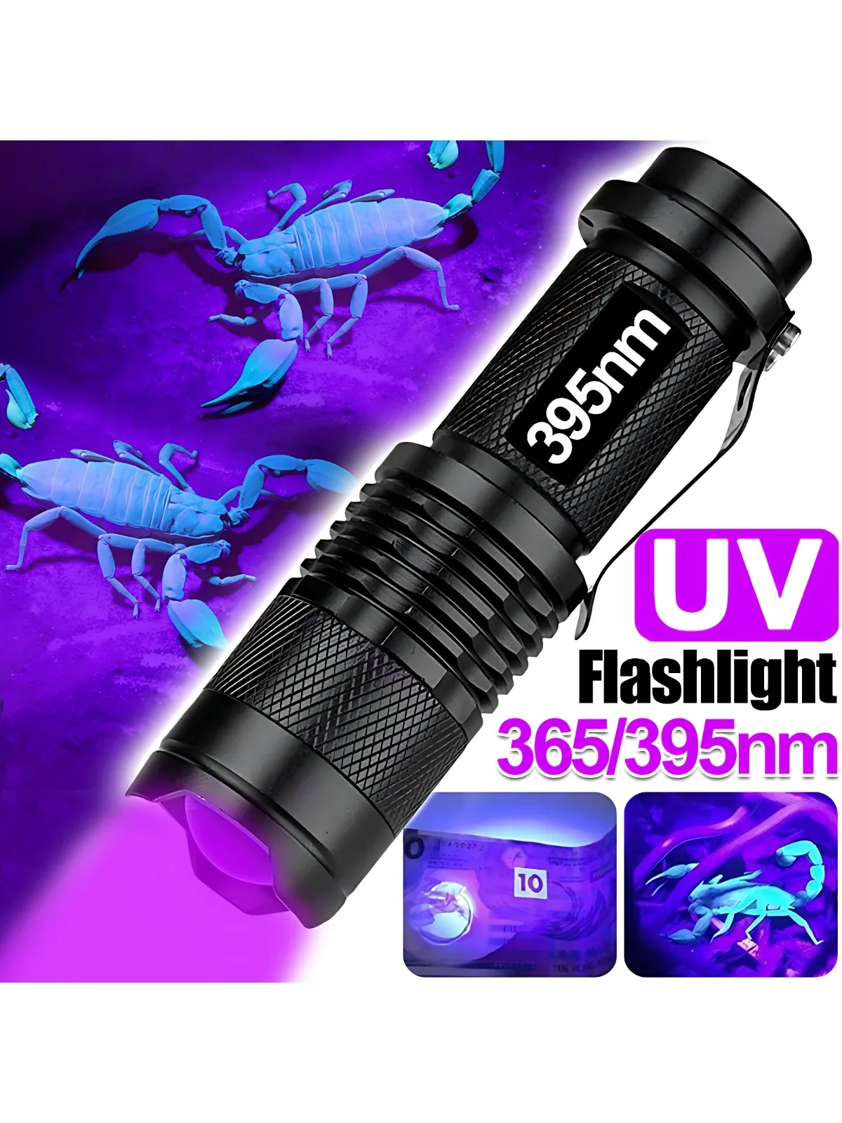 Lanterna uv led ultravioleta tocha com zoom mini luzes ultra violetas 395/365nm lâmpada de inspeção