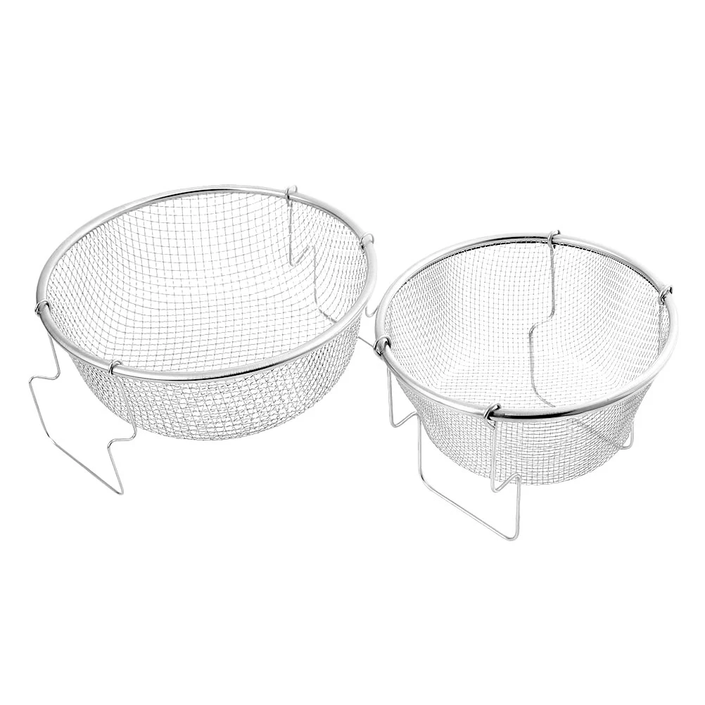 

2pcs Stainless Steel Frying Basket Food Fried Basket Handle Multi Purpose Oil Draining Fry Cooking Tool Strong Filter
