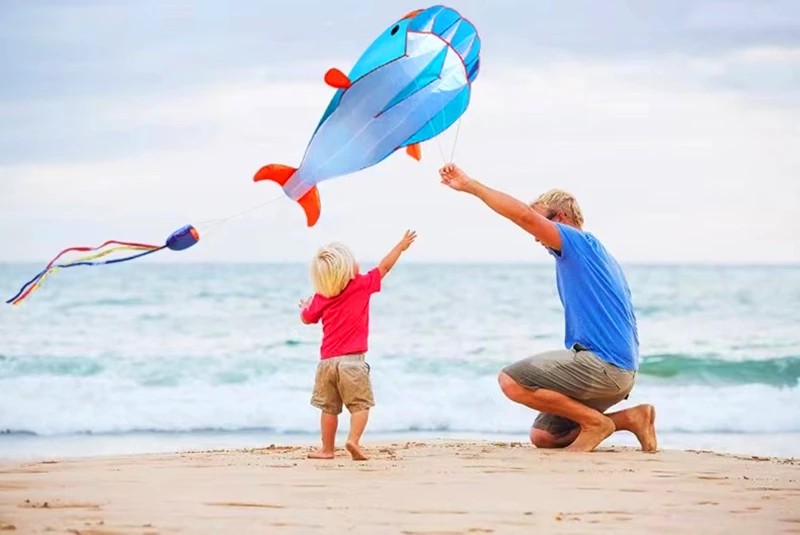 Frete grátis grande pipa macia golfinho pipa de náilon linha de pipa animada voando inflável arrastar pipa voando kitestoys para crianças