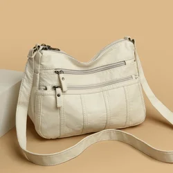 Bolsos cruzados de cuero suave a la moda para mujer, bandoleras informales con múltiples bolsillos, bolsos Retro, bolsos de hombro para mujer 2024