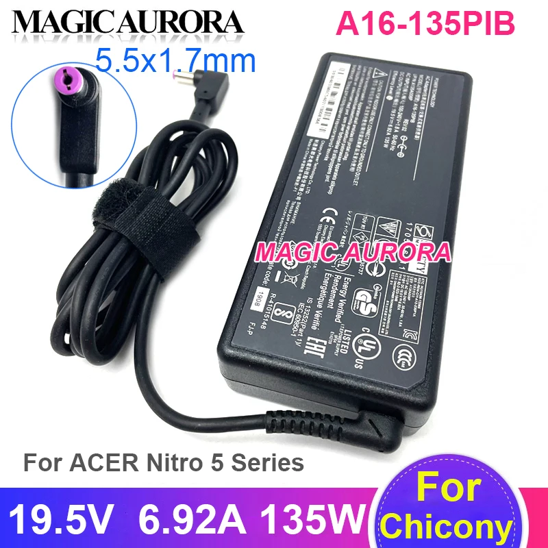 Chicony A16-135PIB Power Adapter 19.5V 6.92A 135W For ACER Nitro 5 AN515-54 AN515-55 AN515-53 N20C1 N20C2 N18C3 Series Laptop