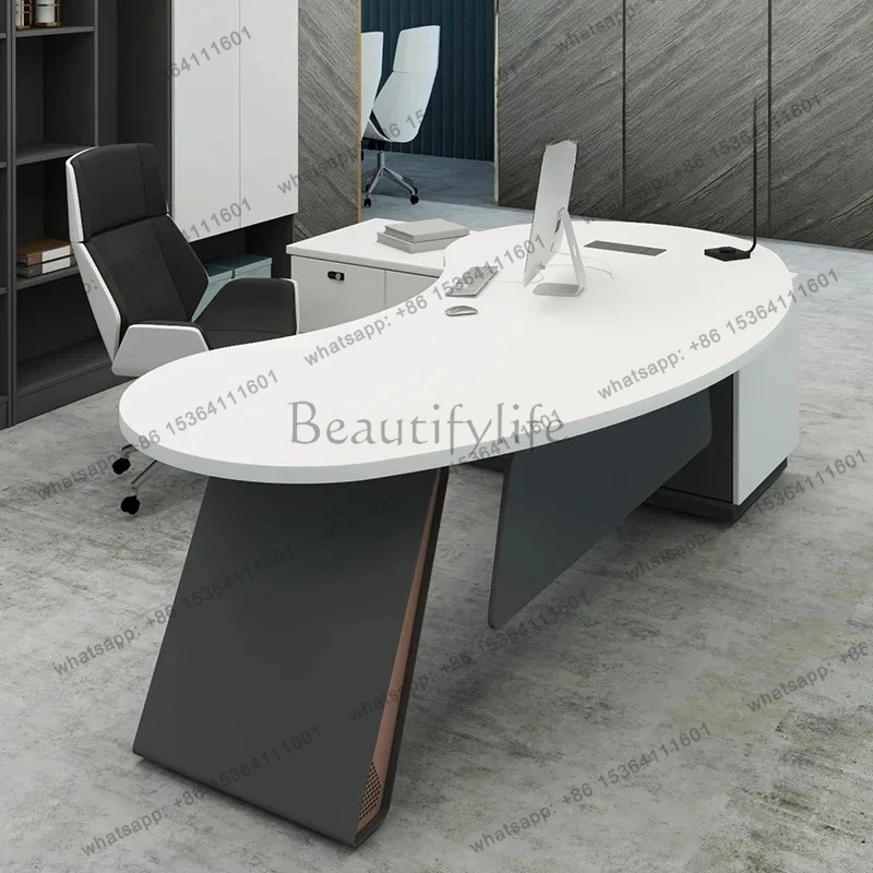 ボスデスク シンプルモダン 社長室 曲線家具 テーブルと椅子の組み合わせ