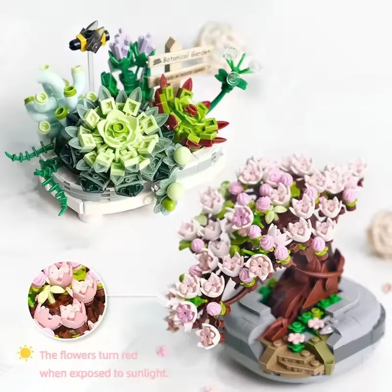 Cherry Bonsai Succulent Mini Building Blocks Set for Home Decor Halloween Thanksgiving Christmas Gift