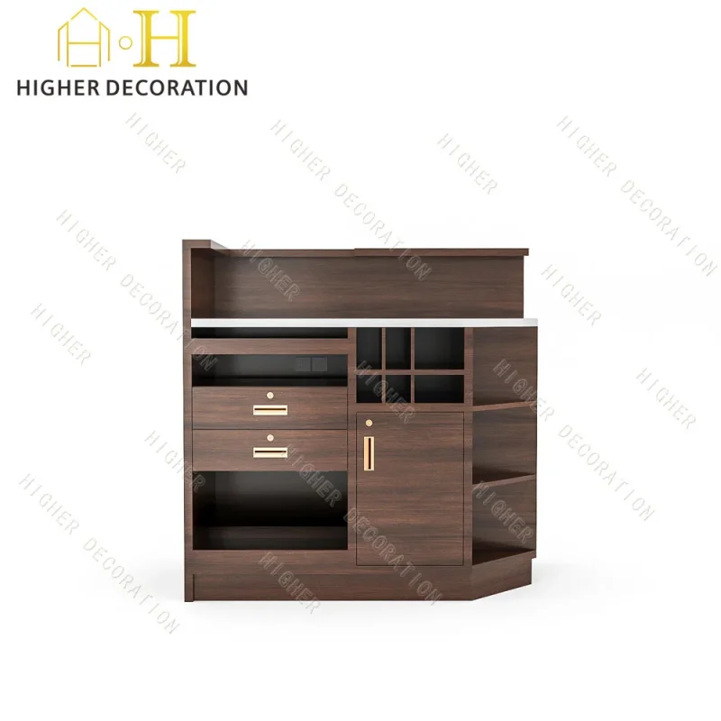 custom.Supermarket Checkout Counter Wood Payment Bar in Snack Shop Reception Desk Design Office
