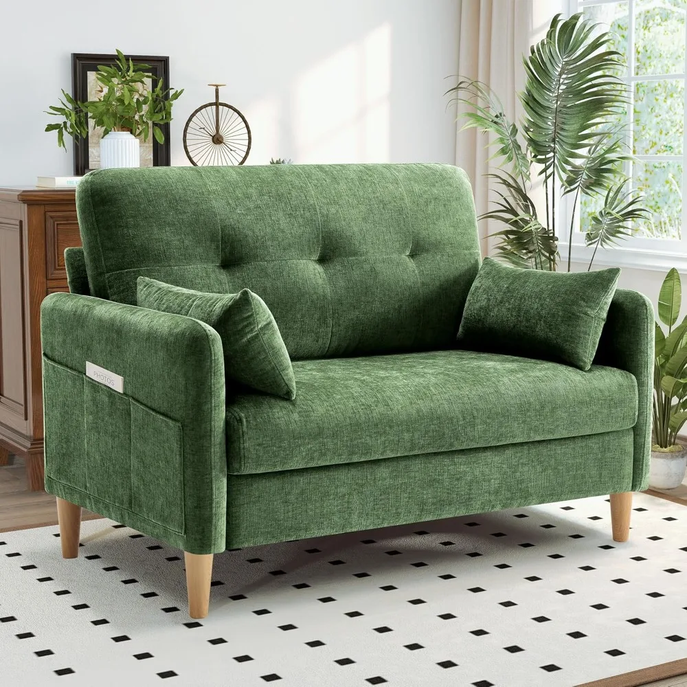أريكة Loveseat، أريكة صغيرة مقاس 47 بوصة لغرفة المعيشة، مقعد مريح من قماش الشنيل لغرفة النوم مع وسادة رمي