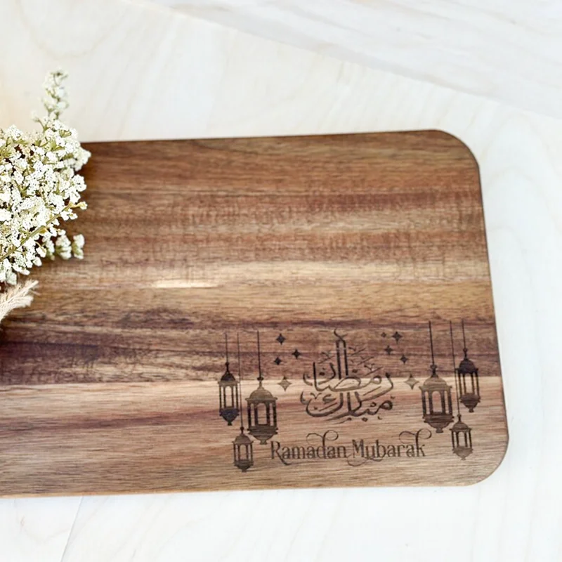 2025 Ramadan Mubarak Charcuterie Board Wooden Serving Board for Muslim Kitchen Home Decor Kareem Muslim Islam Supplies Favor